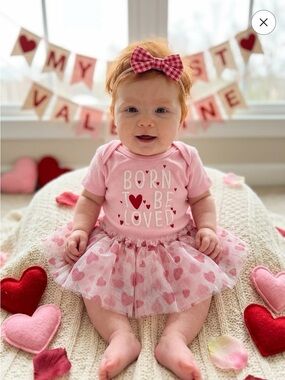 Pink 'Born To Be Loved' Heart Tulle Tutu Baby One-Piece Bodysuit